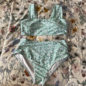 Super cute green and white floral high waisted bikini!